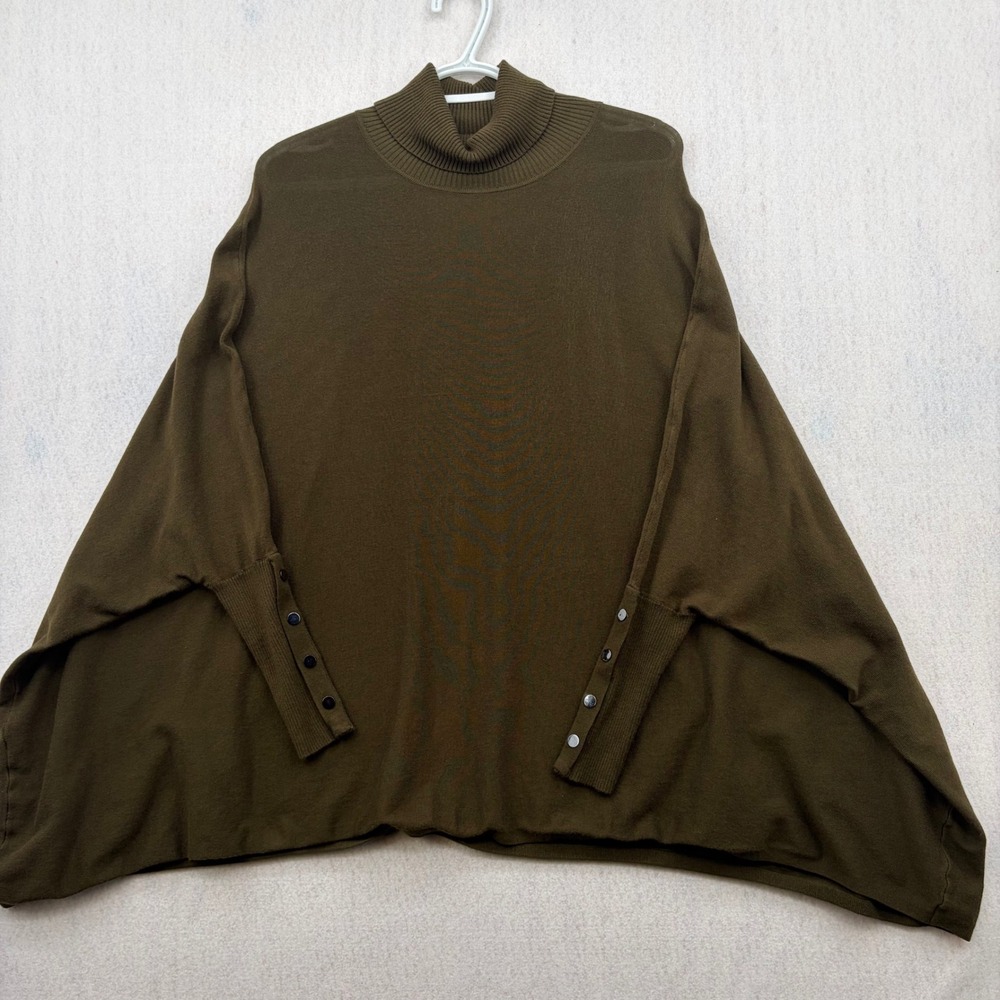 Alfani Womens Olive Green Turtleneck Batwing Sleeve Poncho Sweater Size M